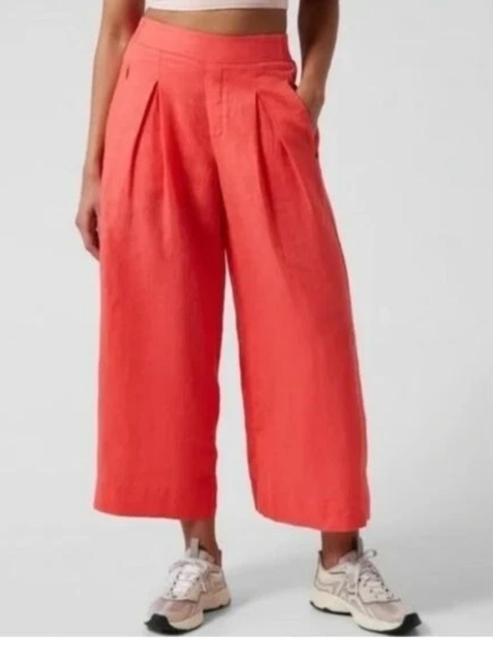Athleta Playa Linen Crop Coral Orange Wide-Leg High Waist Pants